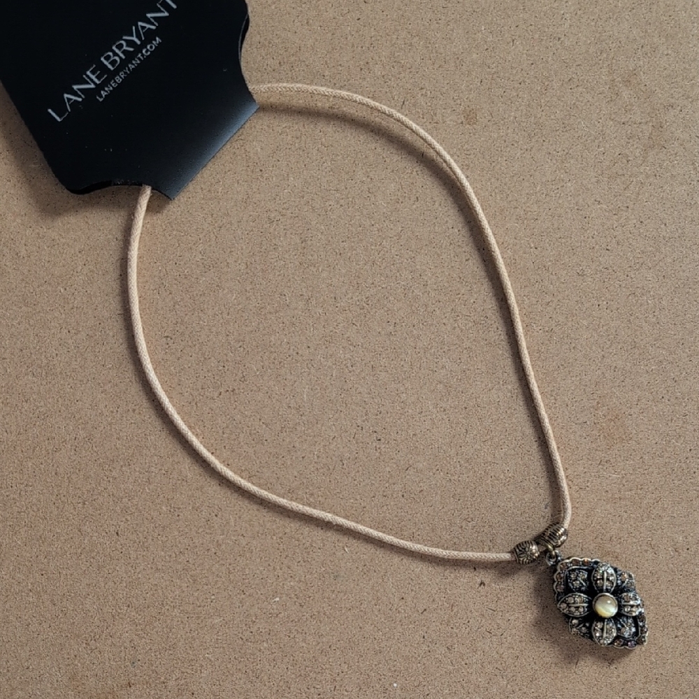 Lane Bryant Beige Necklace with Gold and Silver Pendant